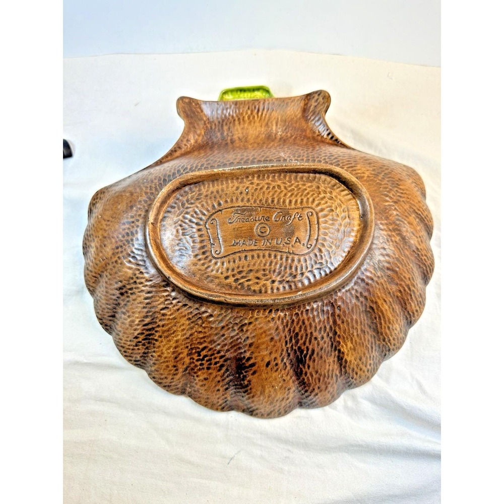 Vintage Treasure Craft MCM Green Clam Shell Chip/Dip Bowl Set 2-Tier Drip Glaze - Picture 6 of 13